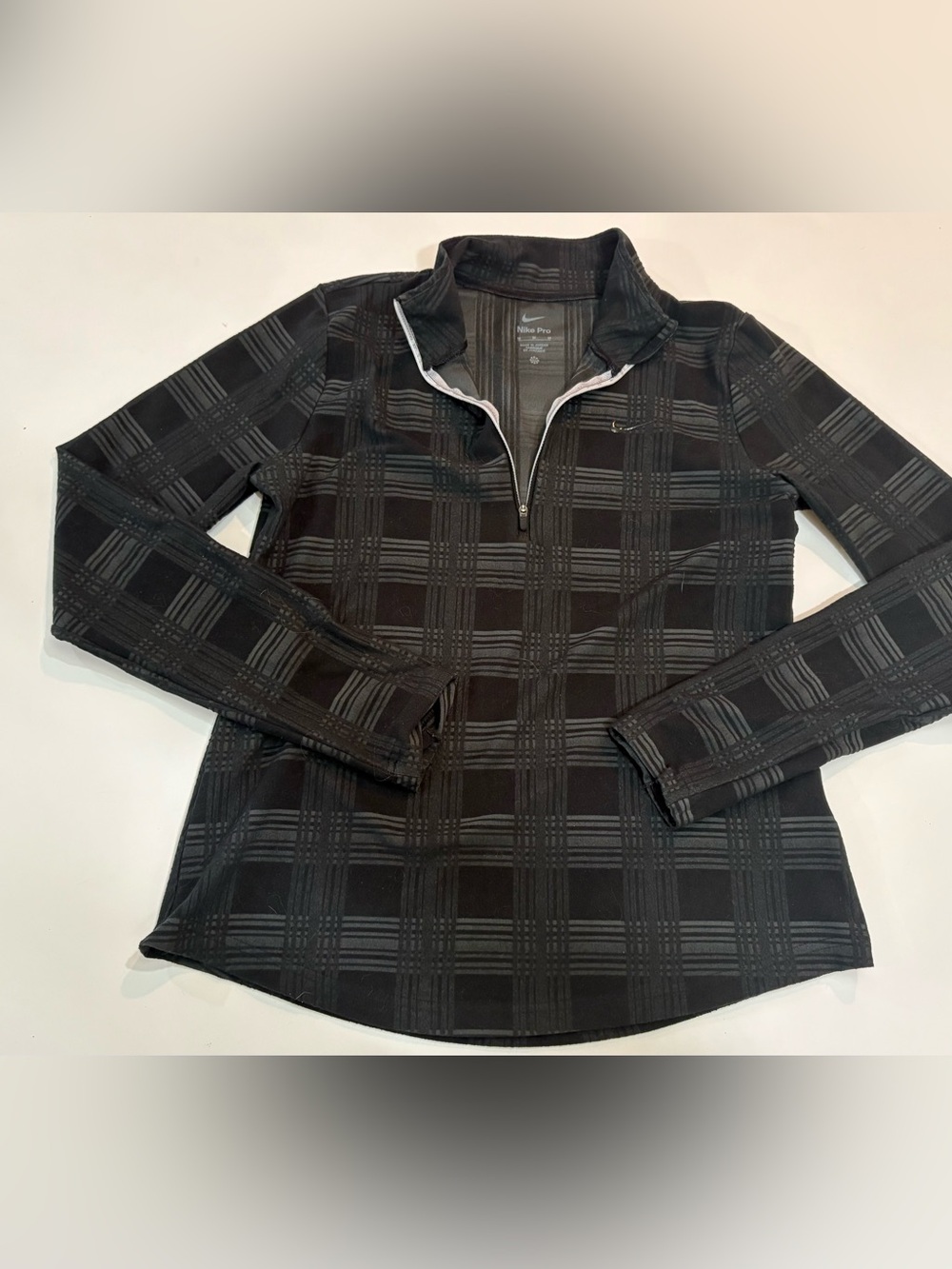 Nike Pro Therma Fit Black Plaid Quarter-Zip Long Sleeve | Size M